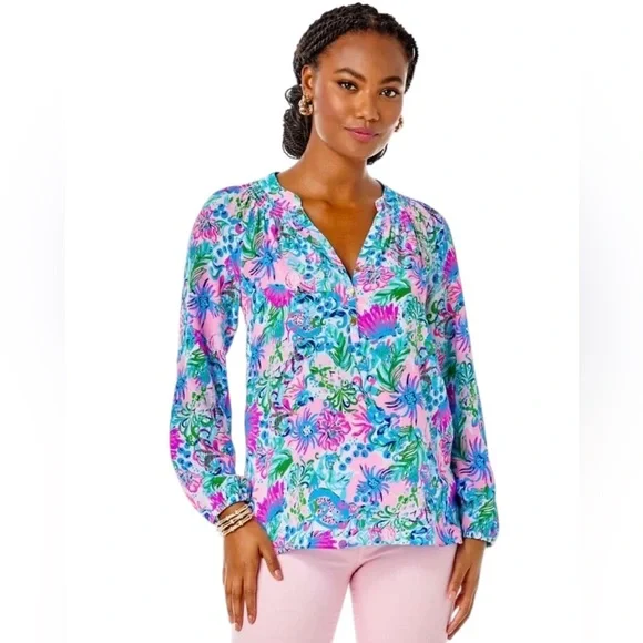 NWT Lilly Pulitzer Elsa Silk Top Sz L - Picture 1 of 12